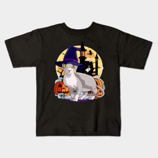 Devon Rex Cat Funny Halloween Witch Pumpkin Kids T-Shirt